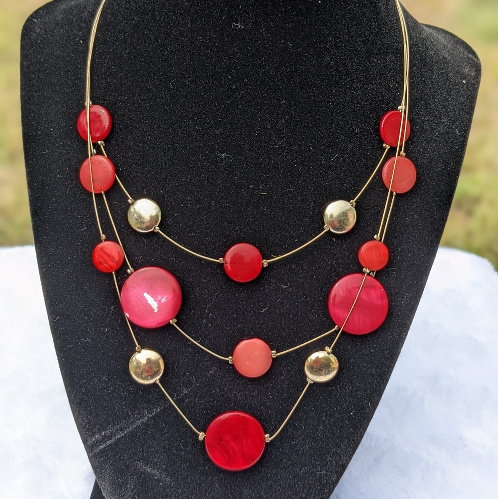3 for $30 - Necklace Red & Gold